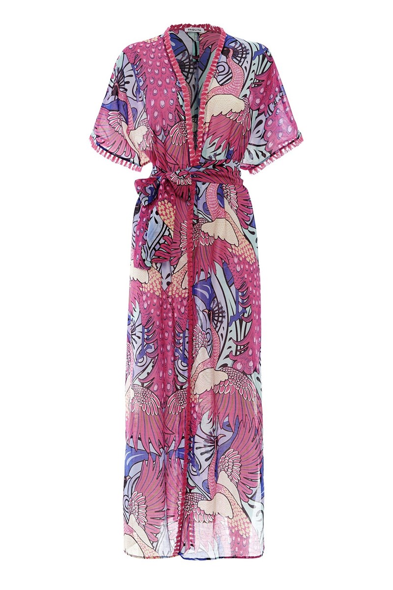 Εμπριμέ κιμονό με ζώνη Paolita