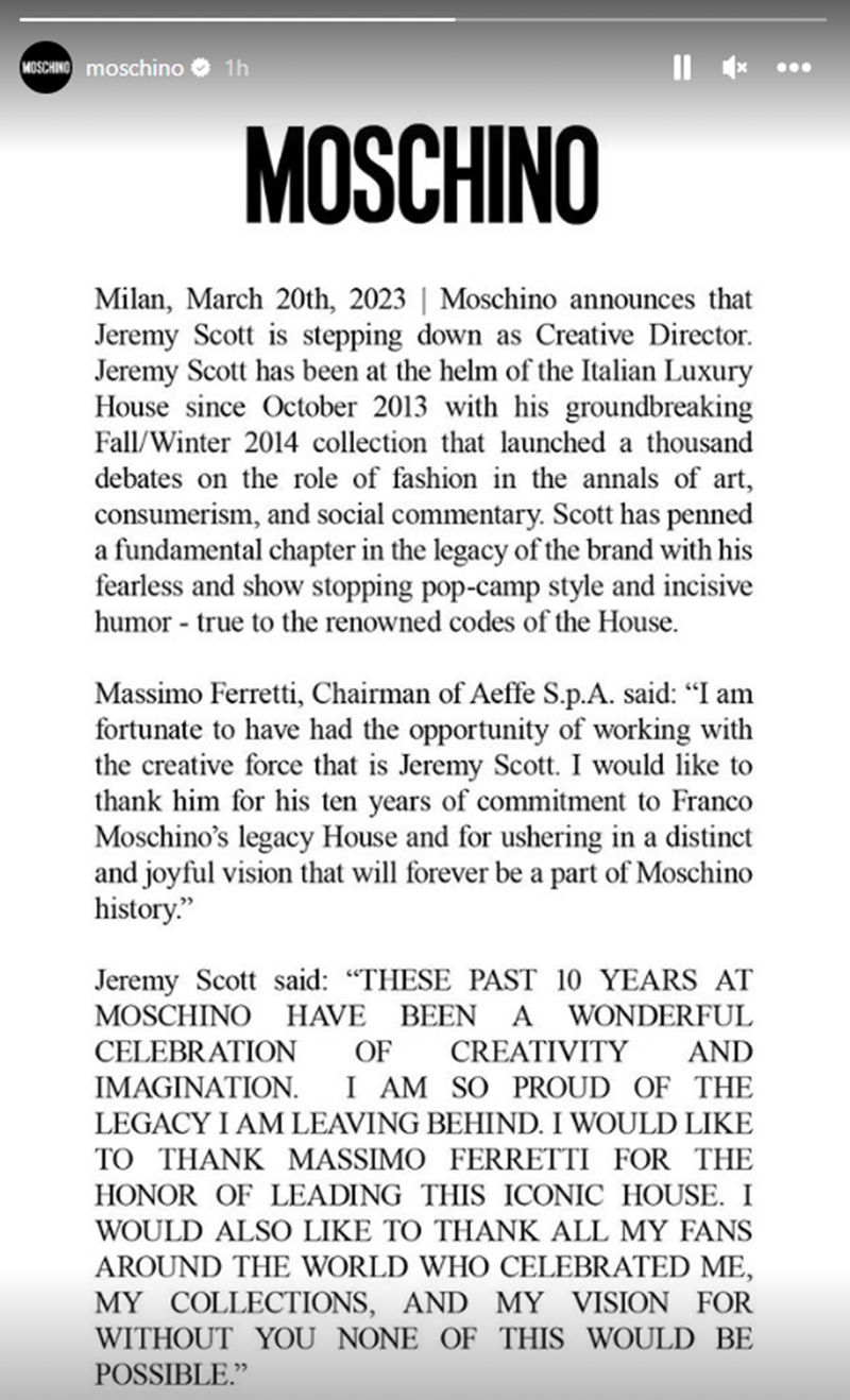 moschino_instagram_story_me_anakoinosi_gia_apoxwrisi_jeremy_scott