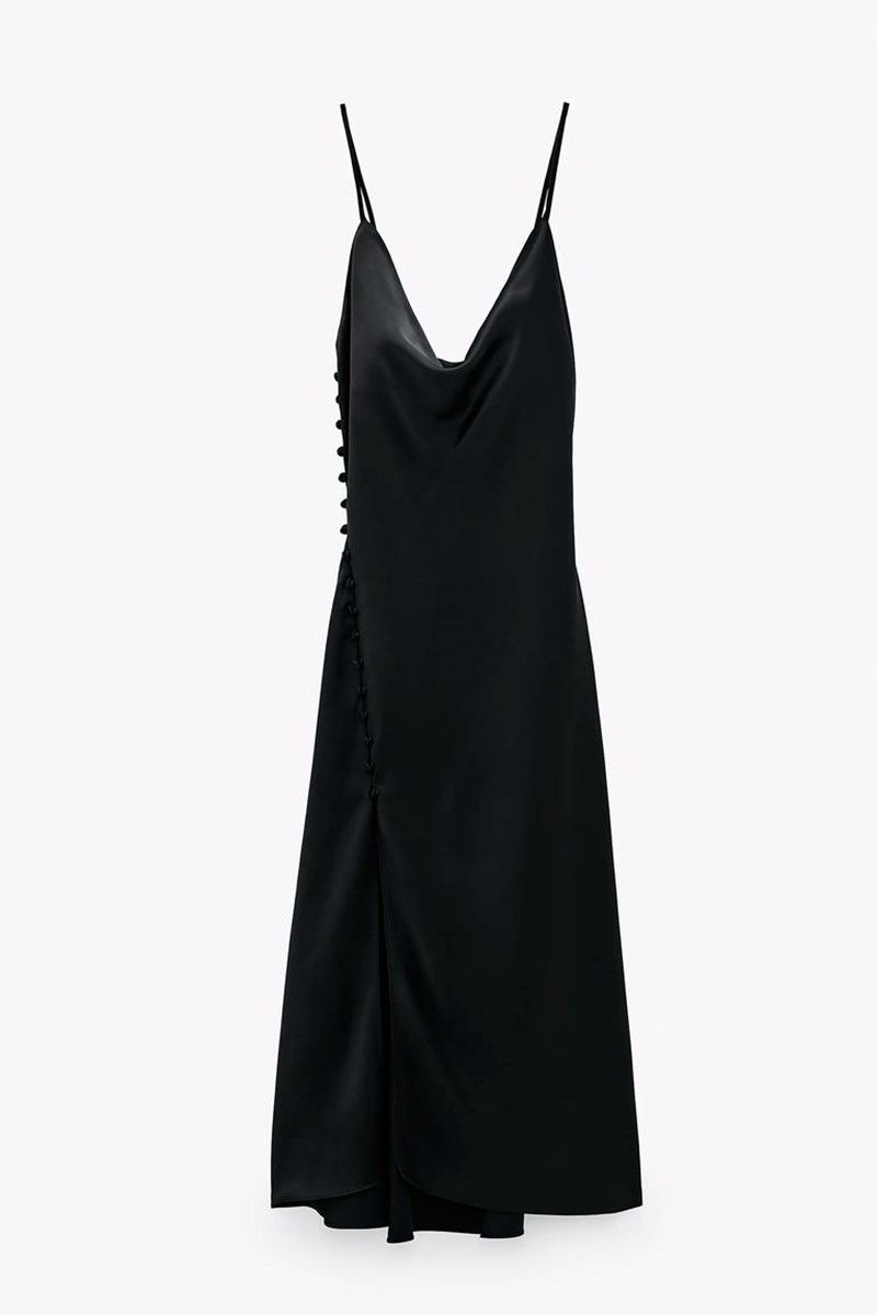 Σατέν μαύρο φόρεμα, Zara.