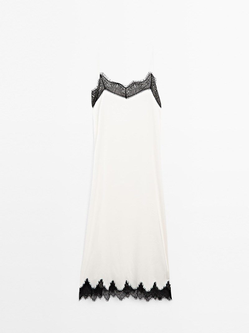 Μίντι φόρεμα σε στιλ lingerie με χρωματική αντίθετο