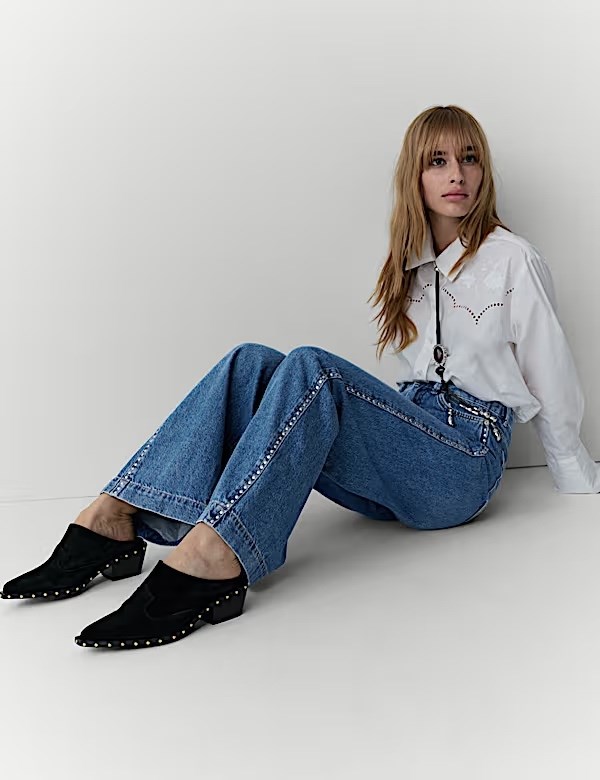 Τζιν με φαρδιά μπατζάκια και τρουκς και διακοσμητικές λεπτομέρειες M&S