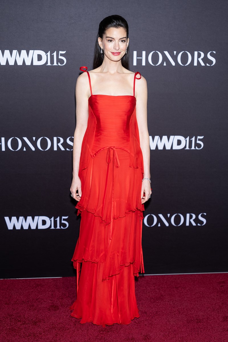 NEW YORK, NEW YORK - OCTOBER 28: Anne Hathaway attends 2025 WWD Honors at Cipriani South Street on October 28, 2025 in New York City.