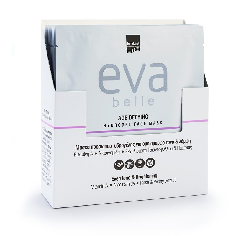 Συσκευασία του προϊόντος Eva Belle AGE DEFYING HYDROGEL FACE MASK της InterMed.